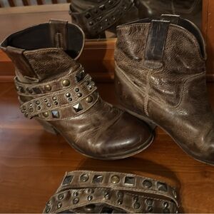 Corral Brown Ankle Boots with Studded Straps